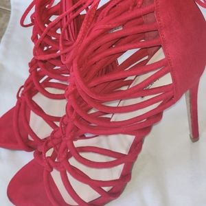 Shoedazzle Red Strappy Lace Up Heels